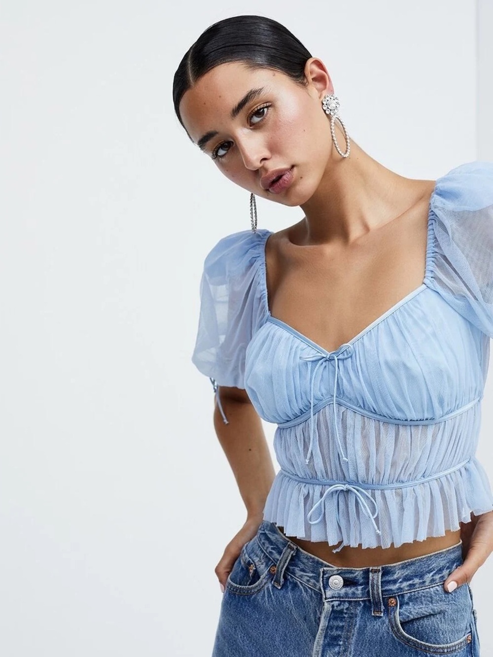 for love and lemons sunshine baby blue sheer crop top
